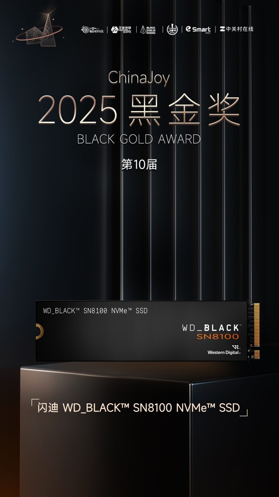 闪迪 WD_BLACK SN8100 NVMe SSD荣获2025年第十届ChinaJoy黑金奖